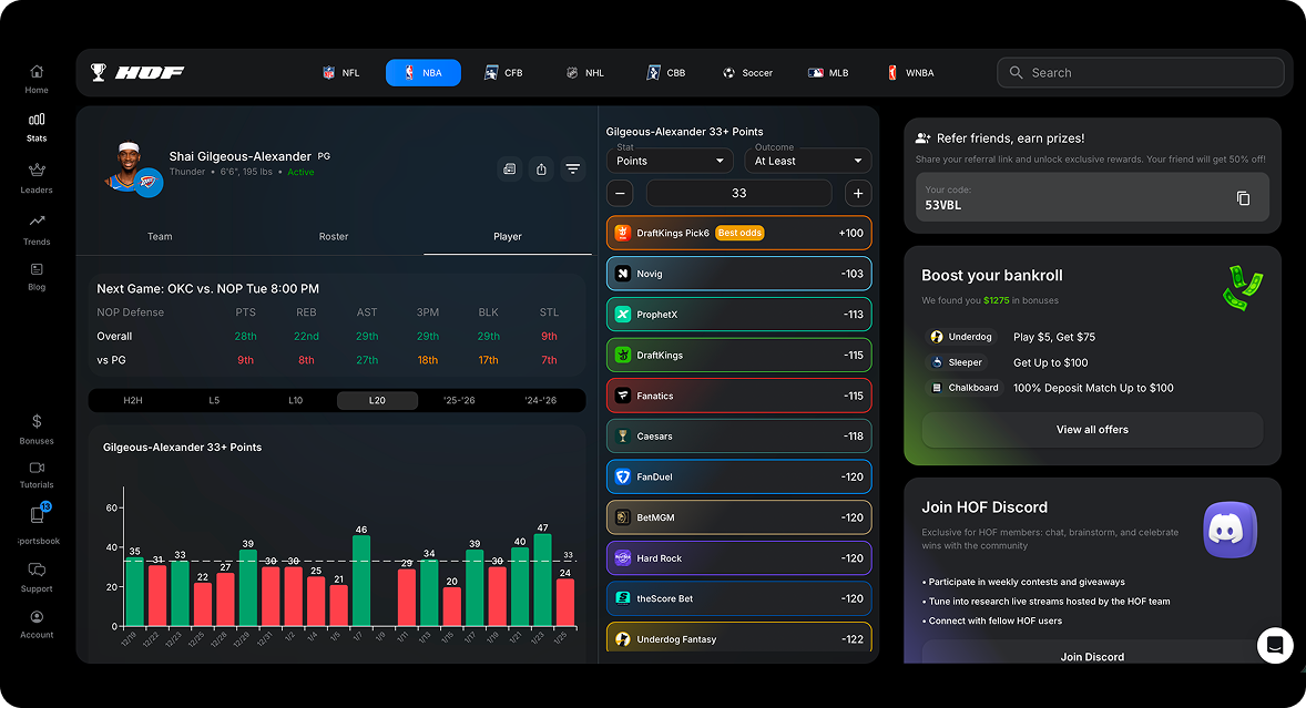 HOF Betslip integration desktop mockup