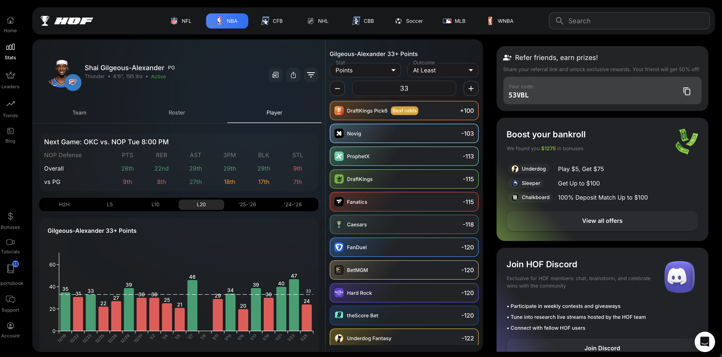 HOF Betslip integration desktop mockup