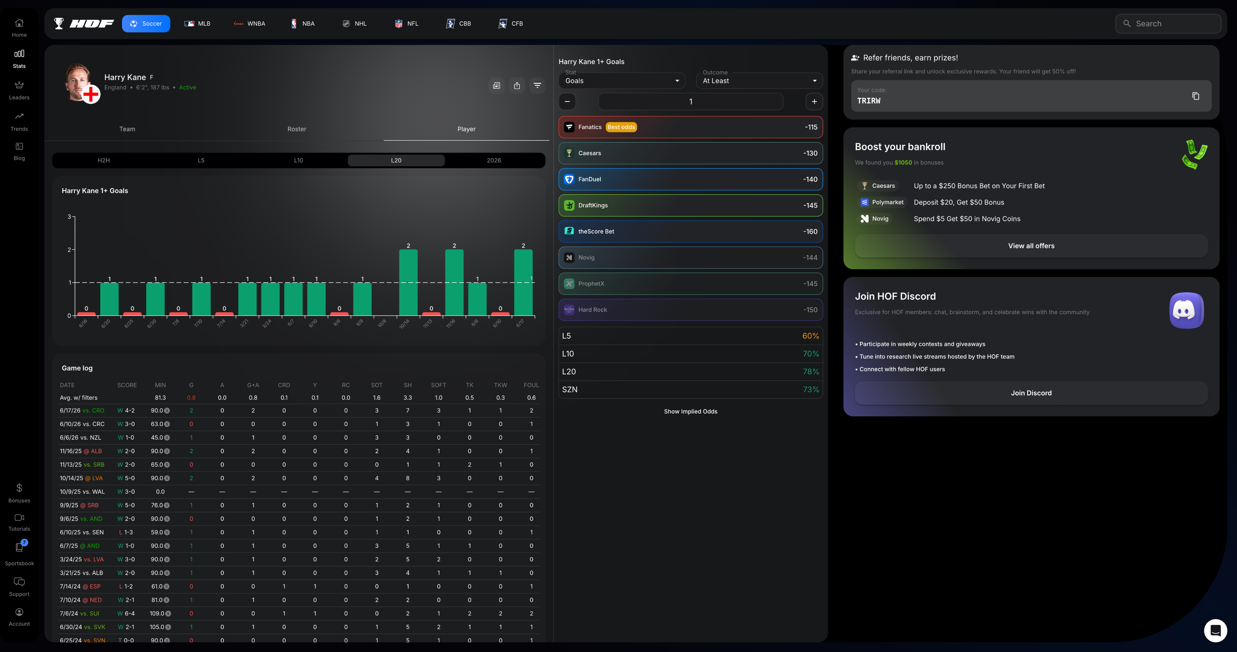 HOF Deep Stats web app mockup